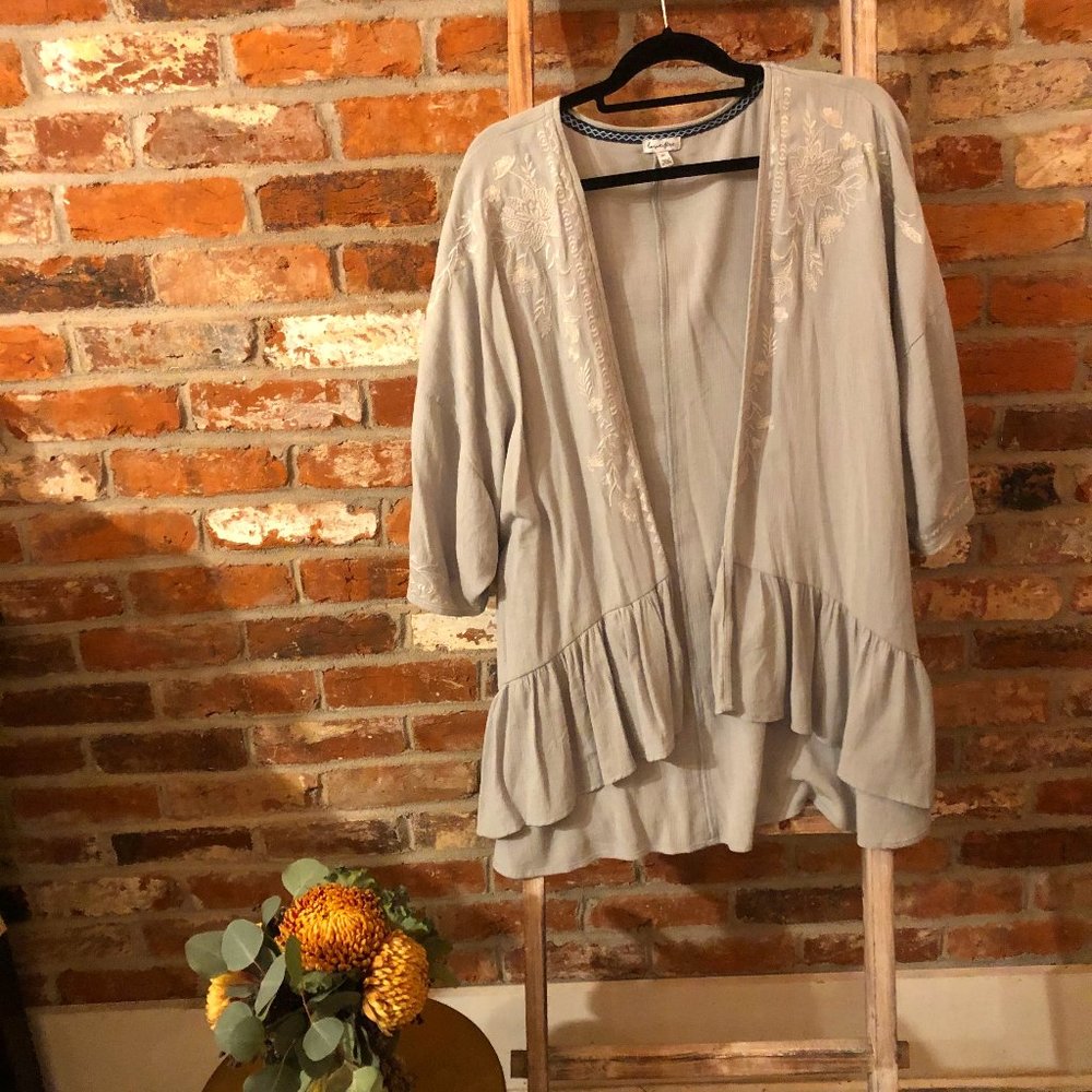 Like New- Sage Embroidered Duster